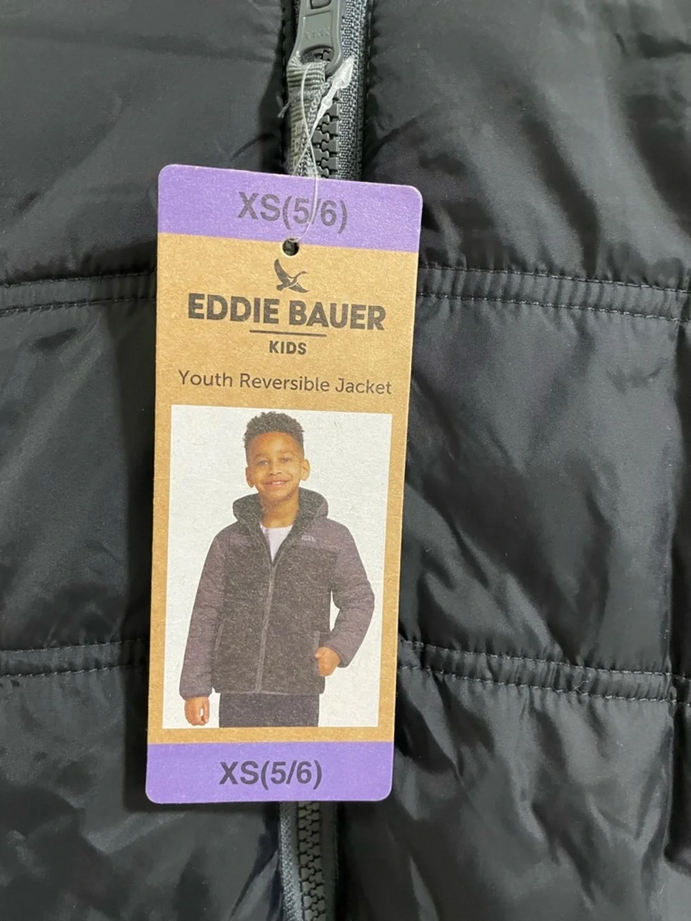 Eddie Bauer Black kids reversible puffer fleece lined Jacket NEW